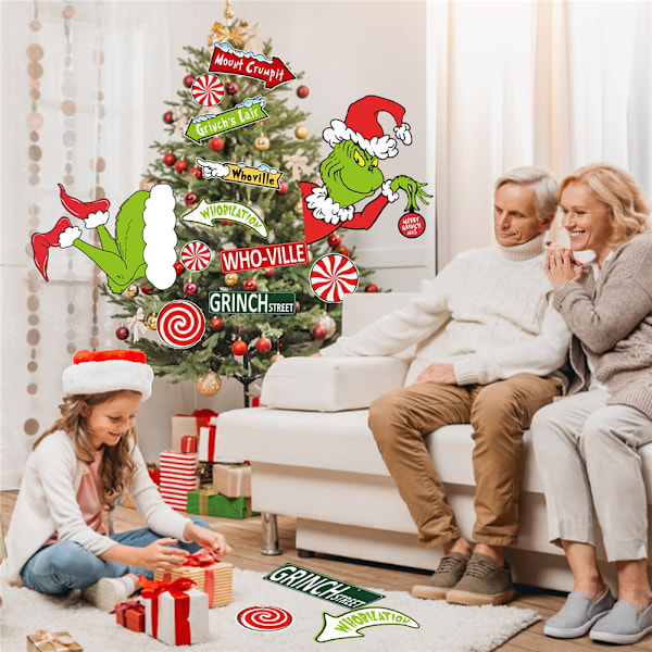 12 st Grinch Julgrans Toppar, Roliga Julgransprydnader Huvud/Ben/Skyltar Dekorationer för Träd Heminredning, Grinch Present till Barn Julgransprydnad 12PCS