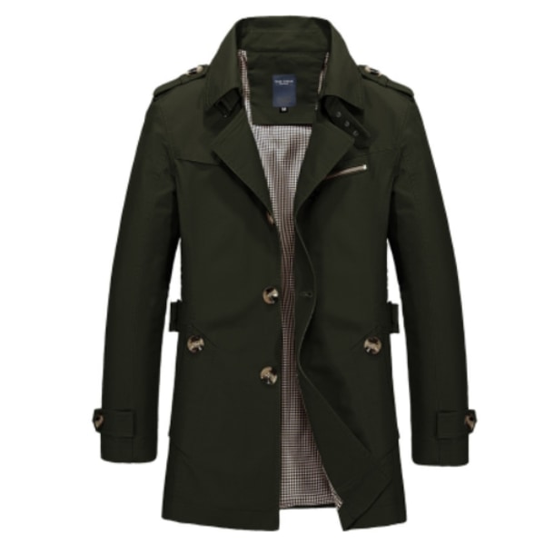 Herrar Slim Fit Notched Collar Enkeltknäppt Bomullsjacka Kontorsvindjacka Army Green XL