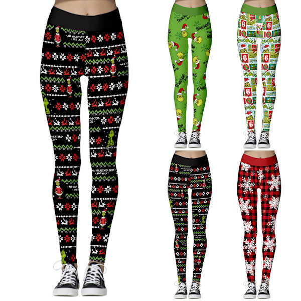 Højtaljede juleleggings til kvinder med striber B L