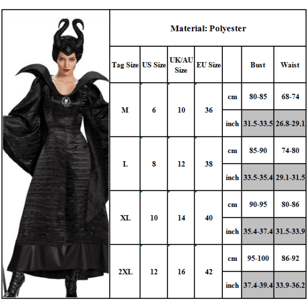 Halloween Maleficent Evil Queen Klänning Damkostym XL = UK/AU 14 = EU 40