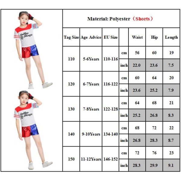 Harley Quinn Kostymset för Barn - Jacka, Shorts, T-shirt och Handskar 110cm
