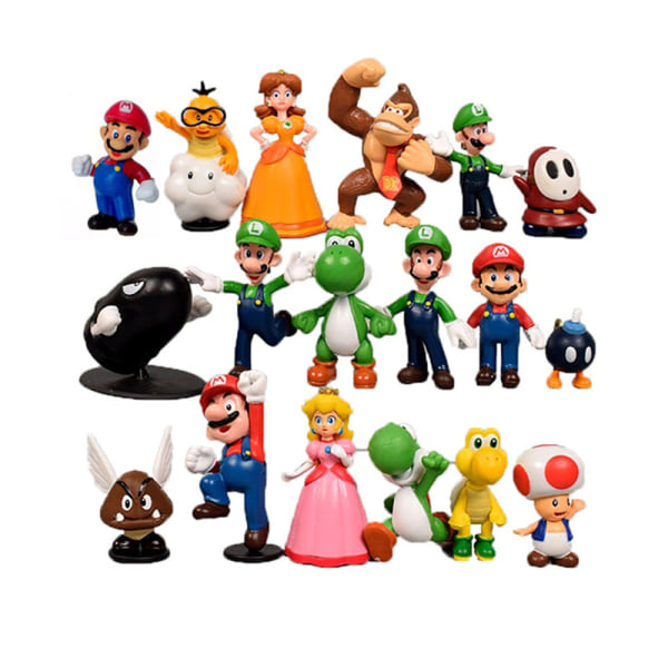 18 st Super Mario Mini Figur Söta Leksaker Docka Actionfigurer 18pcs