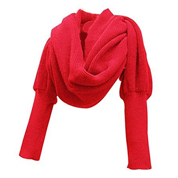 Dam Scarf Mode Varm Solid Stickad Wrap Crochetad Tjock Kappa Med Ärm För Sommar Vinter Höst Sjal Wraps Scarfs Red
