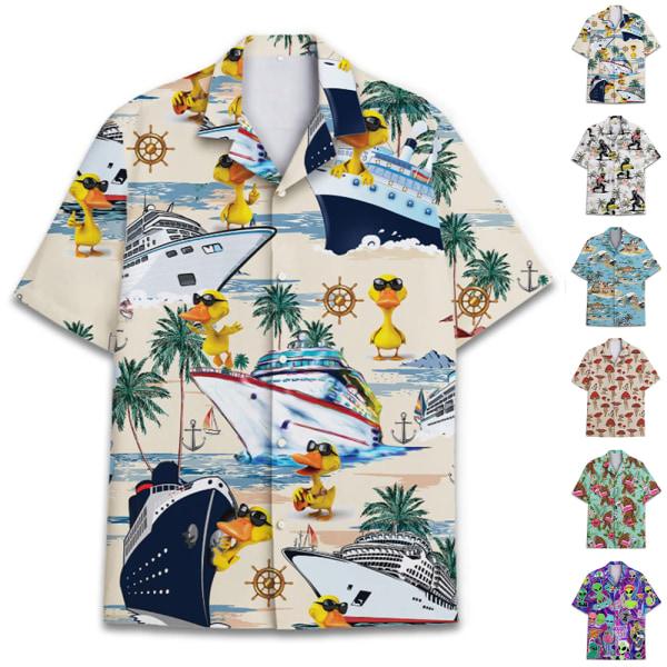 Hawaiiskjorta Herr Fashionable Casual Buckle Kortärmad Unisex Strandfest Tryckt Skjorta C XL