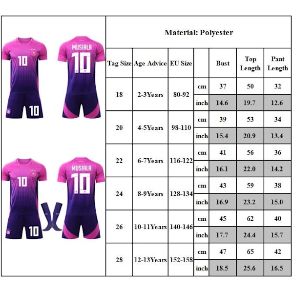 2024-2025 Tyskland Bortamatch Tröjor för Barn Fotbollströja Set Nummer #10 MUSIRLR Fotbollsträningsuniformer 18