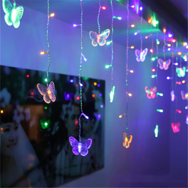 LED-fjärilsgardinljus med fjärrstyrt Fairy Light Xmas Light multicolor butterfly