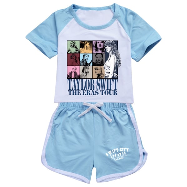 Barn & Tonåringar Taylor Swift Tryckt T-shirt / Träningsdräkt Set Swiftie Toppar Tee Outfits Light blue 150cm