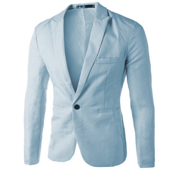 Män Formell Business Bröllopsfest Blazer Coat Jacka En Knapp Kostym Top Ytterkläder Sky blue 2XL