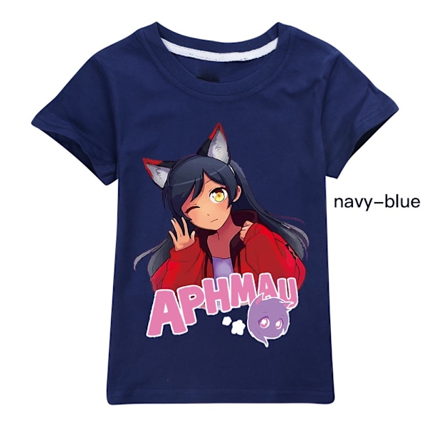 APHMAU Flickor Pojkar Tecknad Tryckt T-shirt Sommar Kortärmad Tröja Bomull Rundhalsad Topp Navy Blue 130cm