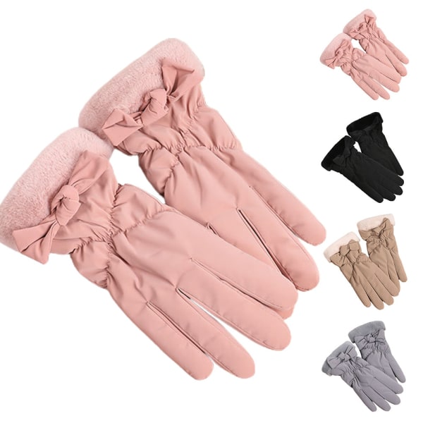Mjuka mockagolvhandskar för kvinnor, fodrade med fleece, varma vinterhandskar med hela fingrar Pink