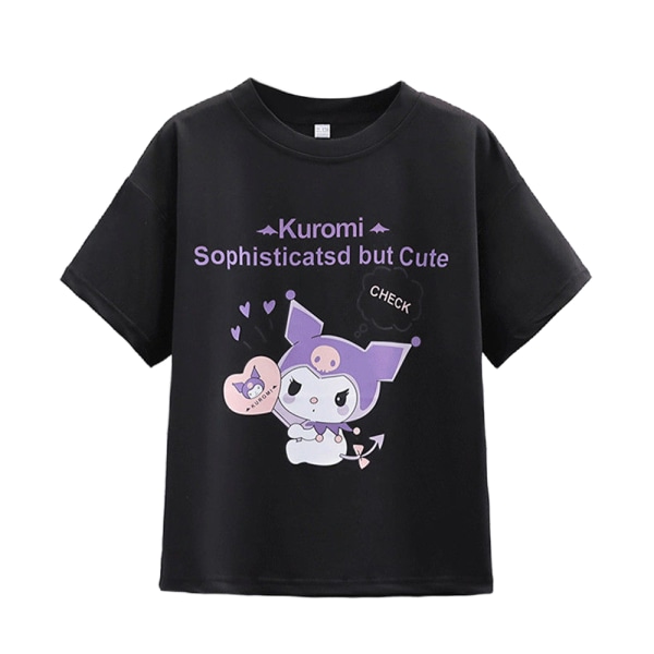 Kuromi Cartoon Söt T-shirt med Kort Ärm och Plisserad Kjol för Flickor Sommarset Barnpresent Black 120cm