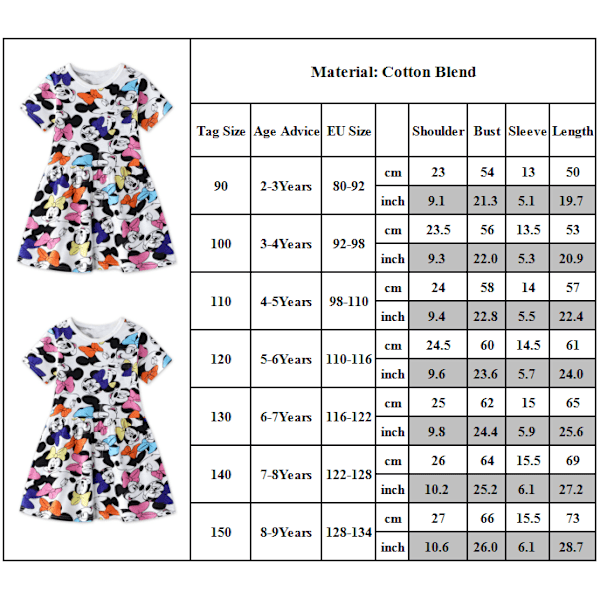 Disney Minnie Mouse Sommarklänning för Barn Flickor Baby 7-8Years = EU122-128