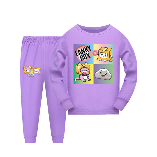 2-pack Barnpyjamas LANKYBOX Långärmad Sovkläder Set purple 140cm