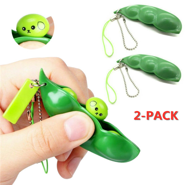 2 Pack - Gröna bönor - Bönor - Fidget Toys - Sensorisk Nyckelring Green