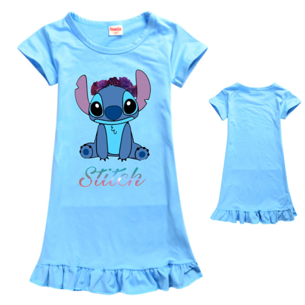 Barn Tjej Lilo Stitch Sovkläder Volangklänning Pyjamas Nattlinne Nattkläder Sommar Light blue 130cm