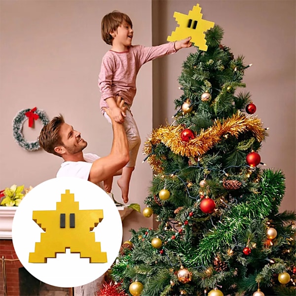 Super Mario Stjärntopp 3D Vintage Pixel Julpynt Hemträd Dekoration