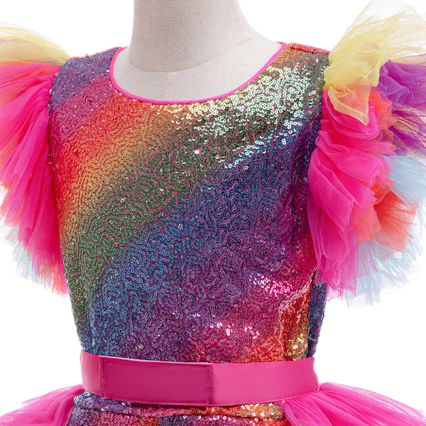 Flickor Regnbåge Tutu Klänning Toddler Kids Glittrande Regnbåge Tulle Festklänningar för Födelsedag Outfit Halloween Särskilt Tillfälle 110cm