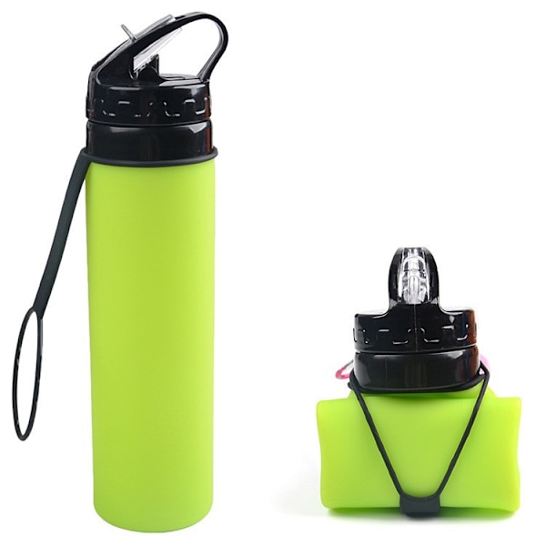 600 ml foldbar vandflaske, foldbar silikonevandflaske, lækagesikker sammenklappelig sportsdrikkeflaske til løb og vandring Green