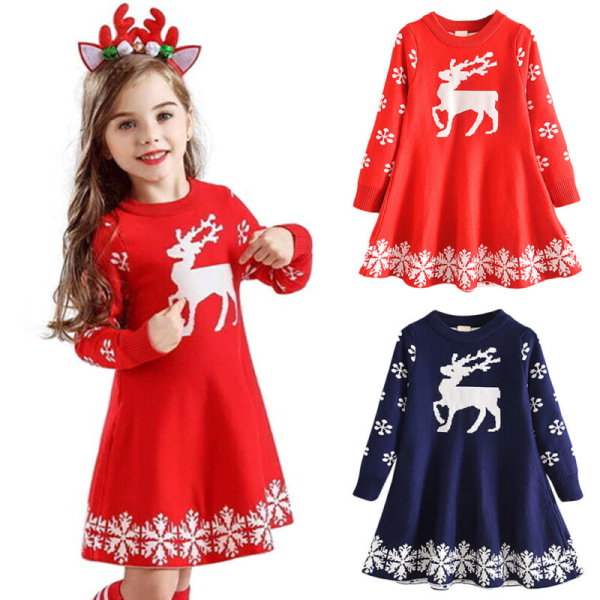 Flickors Långärmad Prinsessklänning Julklänning Red