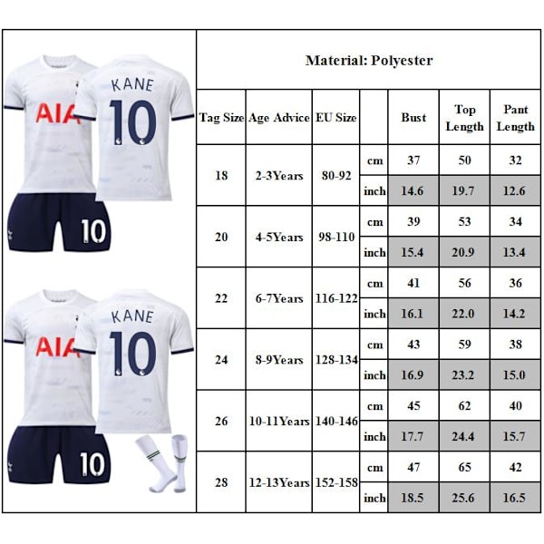 2023-2024 Ny Tottenham Hotspur Tröja Barn Fotbollströja Kit #9 KANE Fotbollsdräkter Pojkar Träningsdräkt 20