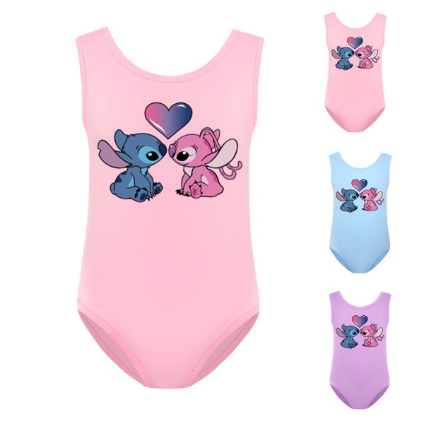 Barn Flickor Lilo Stitch Tryckt Monokini Baddräkt Baddräkt Simdräkt Surf Strandkläder Sommar En Delig Baddräkt Pink 140cm