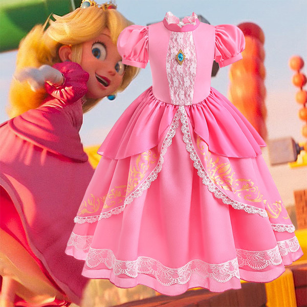 Flickans Persika Klänning Prinsessklänning för Lyxig Halloweenfestklänning 130cm