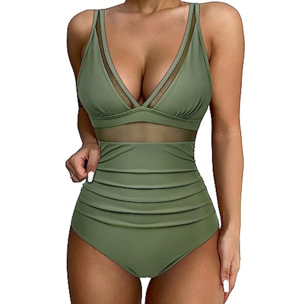 Kvinnors Vadderad Monokini Magkontroll Baddräkt Bikini Baddräkt Sommar Light green M