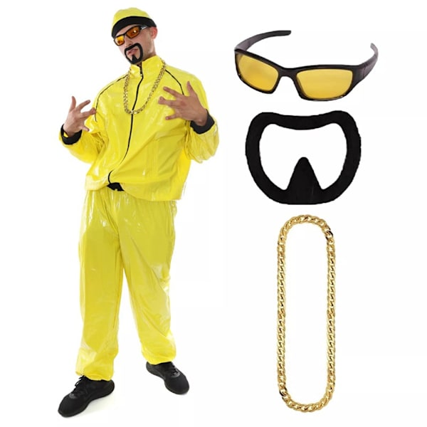 Herrar 90-tals Rapper Kostymtillbehör Gangster Nyhet Vuxna Maskeraddräkt Glasögon Skägg Halsband Kläder M