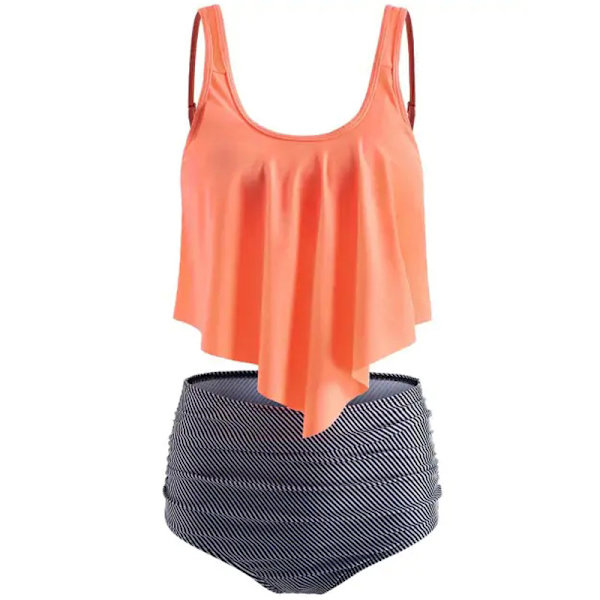 Dame Flæse Crop Top Bikini Sæt Højtaljet Badedragt Badetøj Apricot L