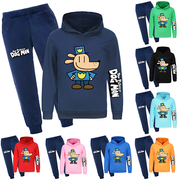 DOG MAN Casual Träningsset Barn Hoodie Joggingbyxor Kostym Tryck Huvtröja Sweatshirt Pullover Toppar Kläder Red 160cm