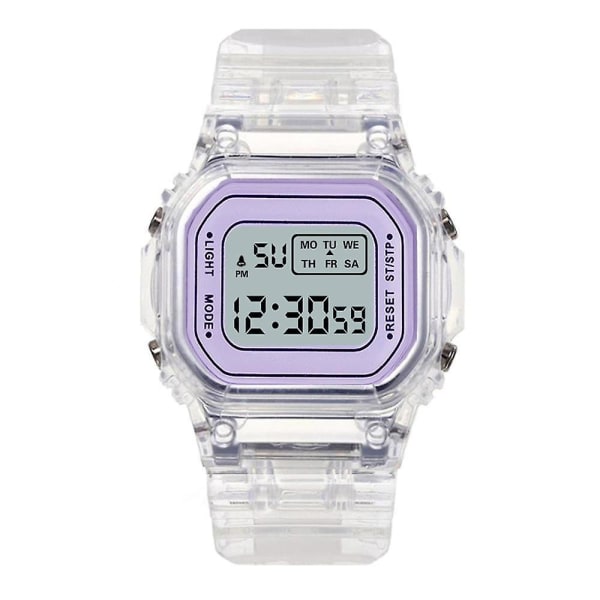 Mode Män Dam Klockor Casual Transparent Digital Sport Watch Purple