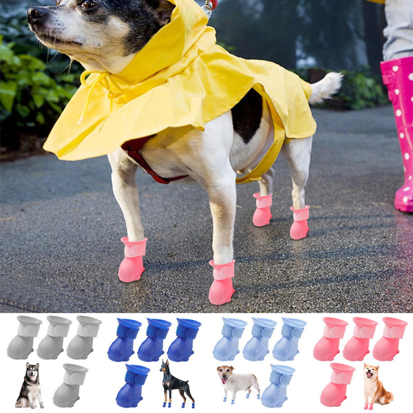 4 st Hundskor Stövlar Halksäkra Vattentäta Valp Promenad Skyddande Regn Stövlar Sock Pink M