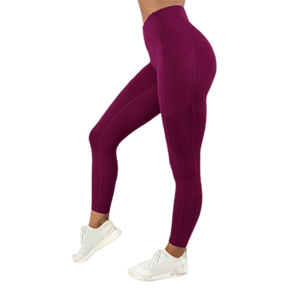 Gym Leggings med hög midja för kvinnor Pocket Fitness Sports Yoga Byxor red S