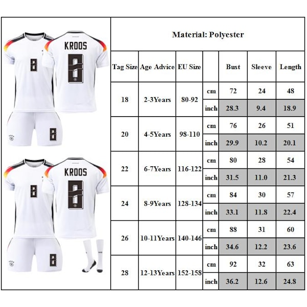 2024 Tyskland Hemma Matchtröja Barn Fotbollströja Set #8 KROOS Fotbollskläder Pojkar Träningsdräkt 28