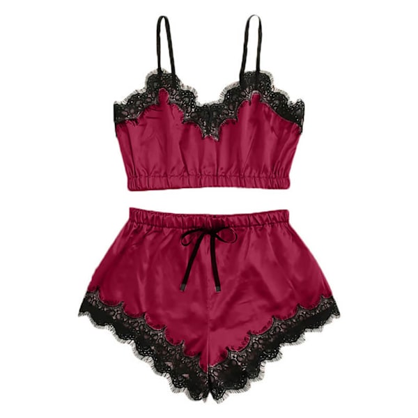 Sext  Nattlinne Cami Topp Underkläder Set för Kvinnor Wine Red L