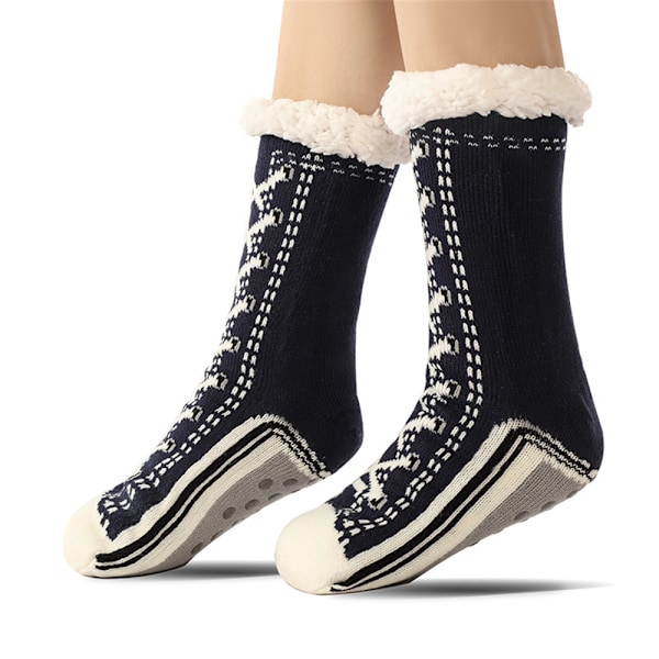 1 Par Ultra-Tjocka Cashmere-tofflor Hemstrumpor, Jultofflor, Jul med Halksäkra Tofflor Black