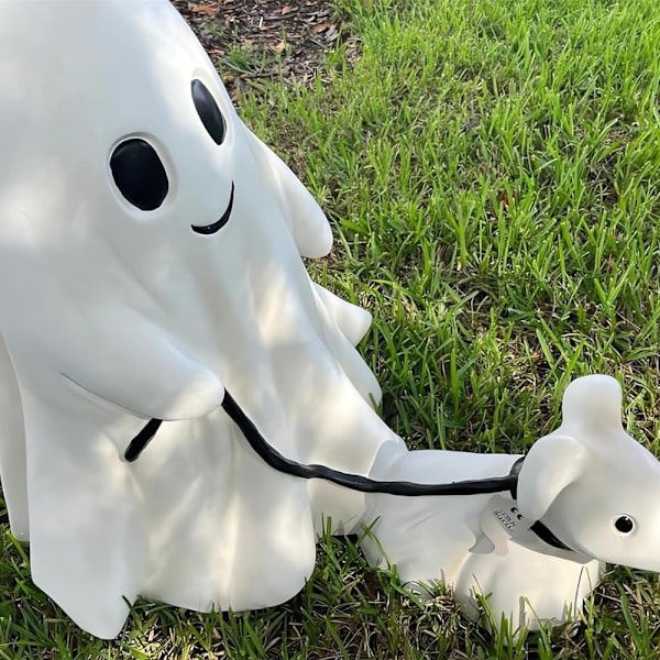Festival Spøgelse Går Tur Med Sin Spøgelseshund 2024 Opgradering Søde Spøgelse Spøgelseshund Halloween Statue Sjov Halloween Figur Hjem Boys