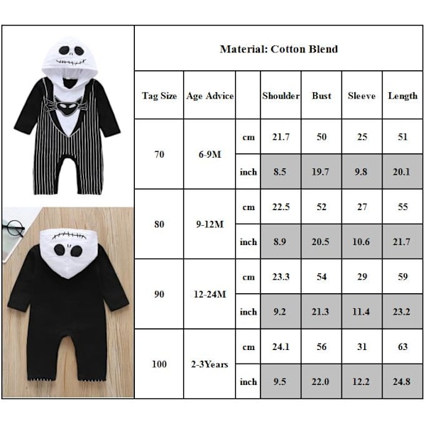 Halloween Julbebisdräkt Jack Skellington Jumpsuit 70cm