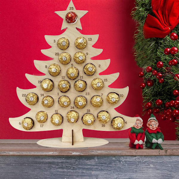 Julkalender i Trä för Choklad, Dekoration för Fest Tree