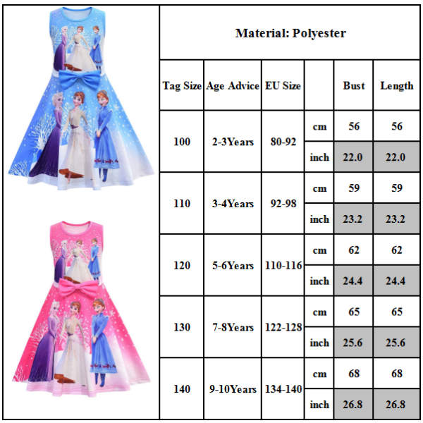 Frozen Children's Dress - Girls Summer Sleeveless Princess Dre Blue 120CM