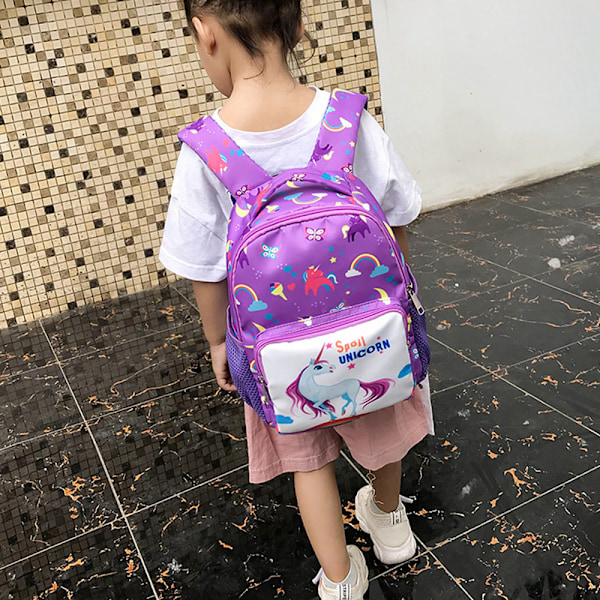 Enhörningstryck Axelväska Pojke Flicka Skola Väska Ryggsäckar Purple