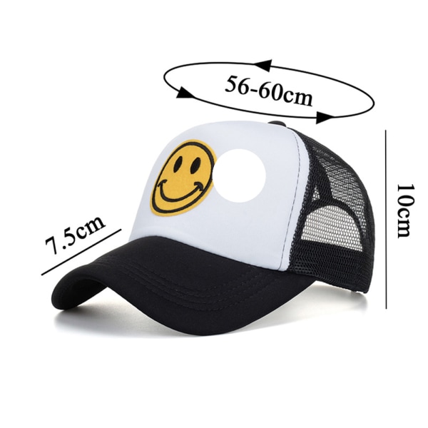 Unisex Smiley Face Mesh Baseball Cap Trucker Hat Snapback monterad White