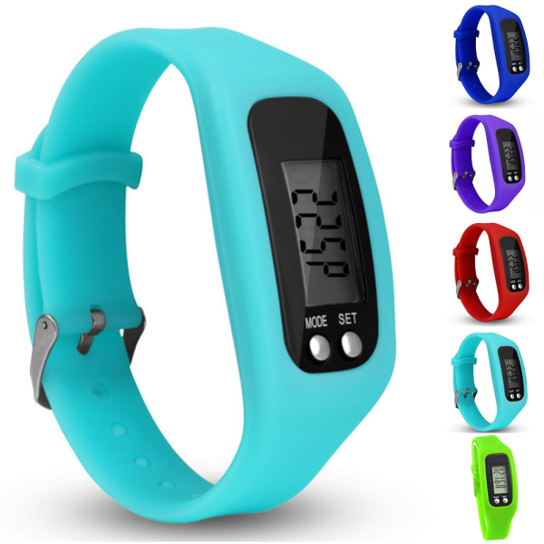 Stegräknare Klocka LCD-Skärm Promenad Fitness Tracker Armband Lake Blue