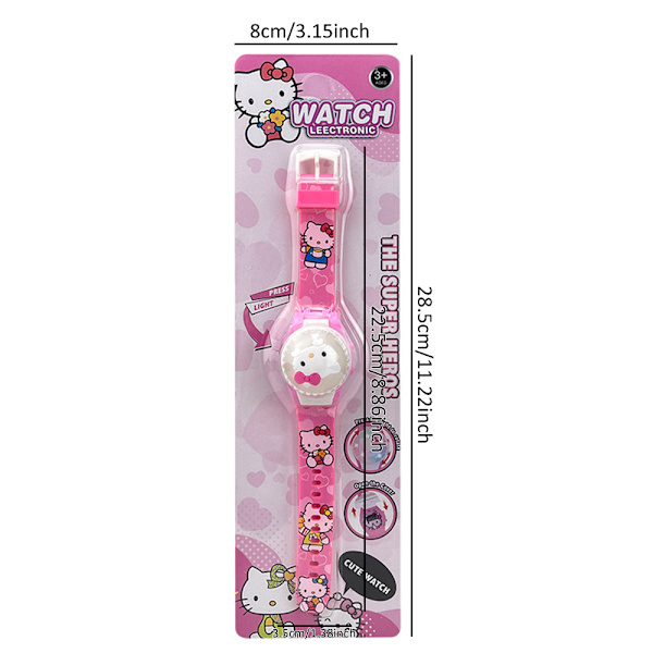 3D Sanrio Cartoon Blinkande Digital Klocka Barn Snurrande Topp Vändbar Armbandsur KT Cat