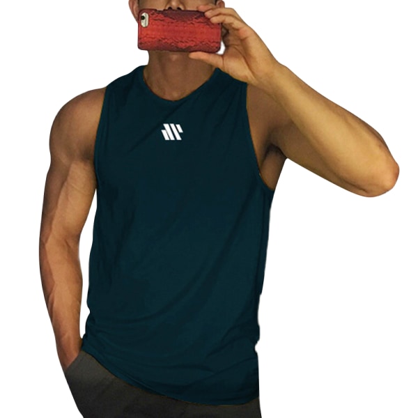 Herr Fitness Gym Tank Tops Ärmlös Muskeltröjor Atletisk Träning Dry Fit T-shirts M-3XL Navy Blue L