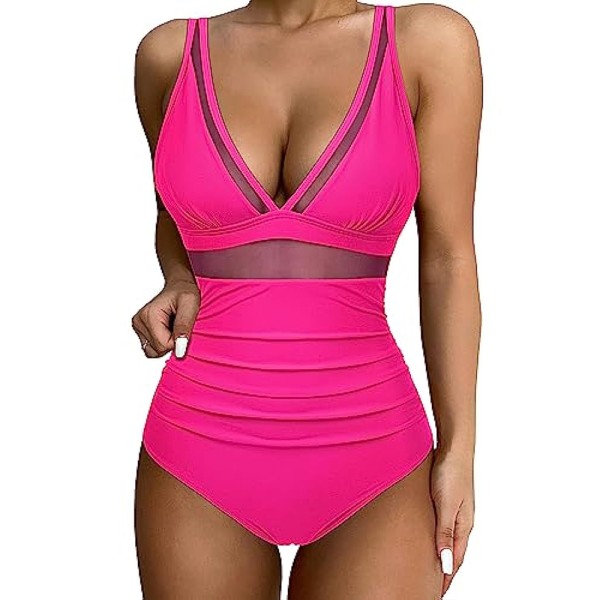 Kvinnors Vadderad Monokini Magkontroll Baddräkt Bikini Baddräkt Sommar Rose red 2XL