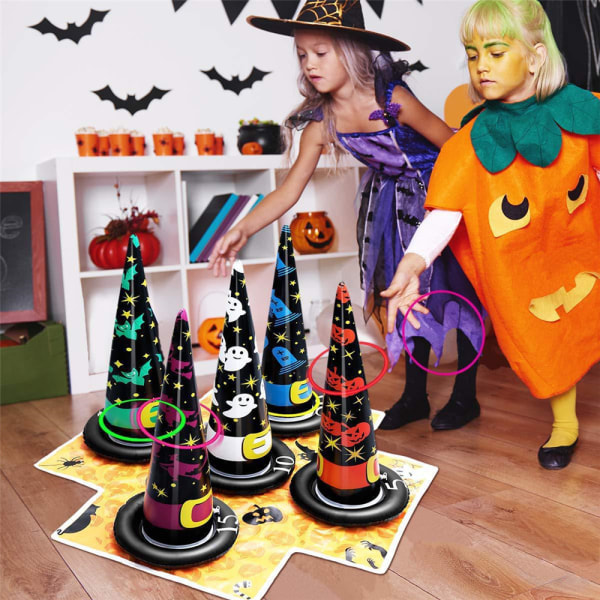 5PK Halloween leksaker och spel Uppblåsbar Witch Hat Ring Toss Game