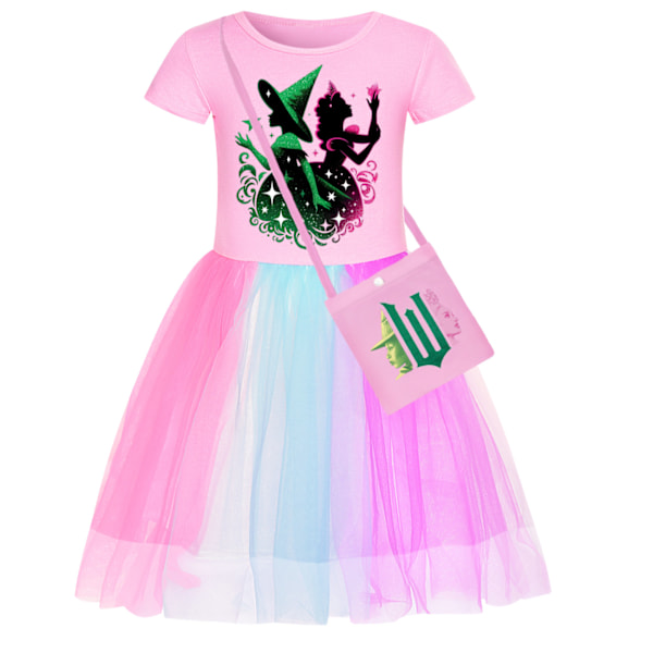 Flickor Glinda Elaka Prinsessklänningar Fest Kortärmade Klänningar Med Väska Pink-B 110cm