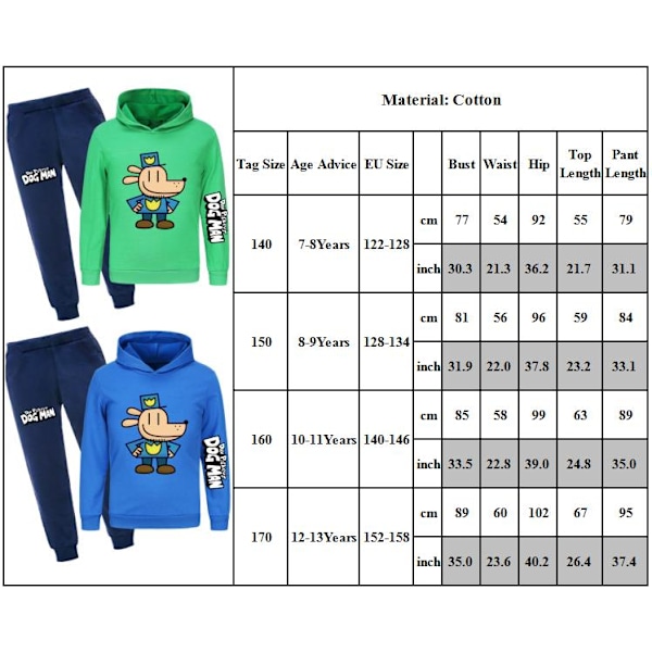 DOG MAN Casual Träningsset Barn Hoodie Joggingbyxor Kostym Tryck Huvtröja Sweatshirt Pullover Toppar Kläder Navy Blue 140cm