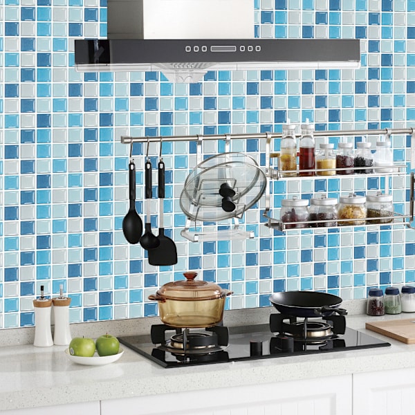 Retro-mosaiikkilaattatiiliseinä -tarratapetti kylpyhuoneeseen ja keittiöön Blue 30Piece